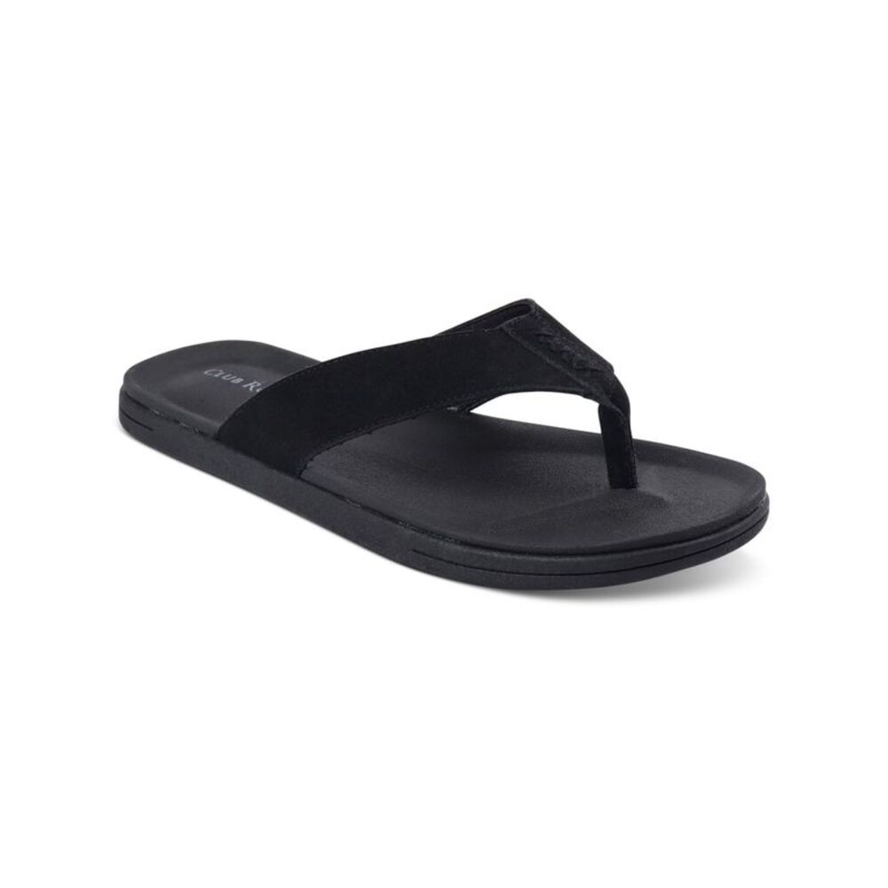 CLUBROOM Mens Black Padded Riley Round Toe Slip On Flip Flop Sandal 9 M